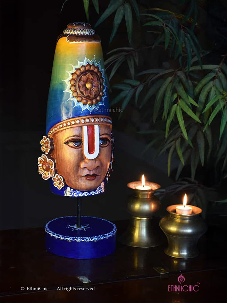 Wooden Hand Painted Balaji Head on stand - 22"