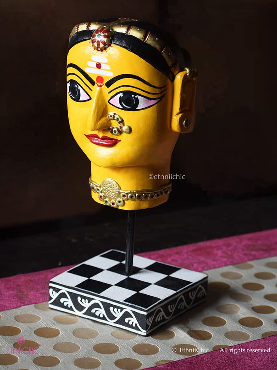 Wooden Hand painted Gauri Head - 13"