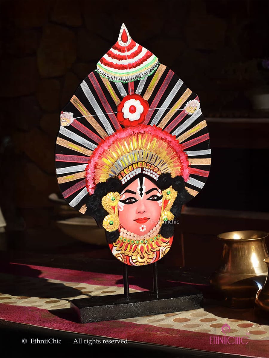 Hand Painted Wooden Yakshagana Mask - 2-in-1 Decor
