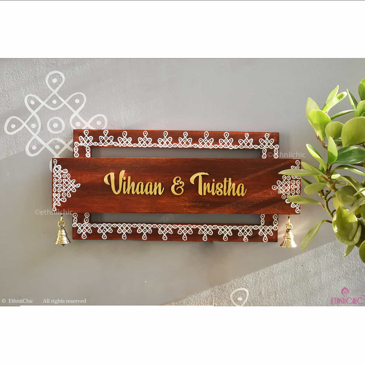 Handpainted Wooden Name board - Kolam image 1