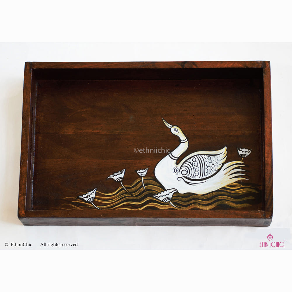 Hand Painted Swan Solid Wood Serving Tray image 5