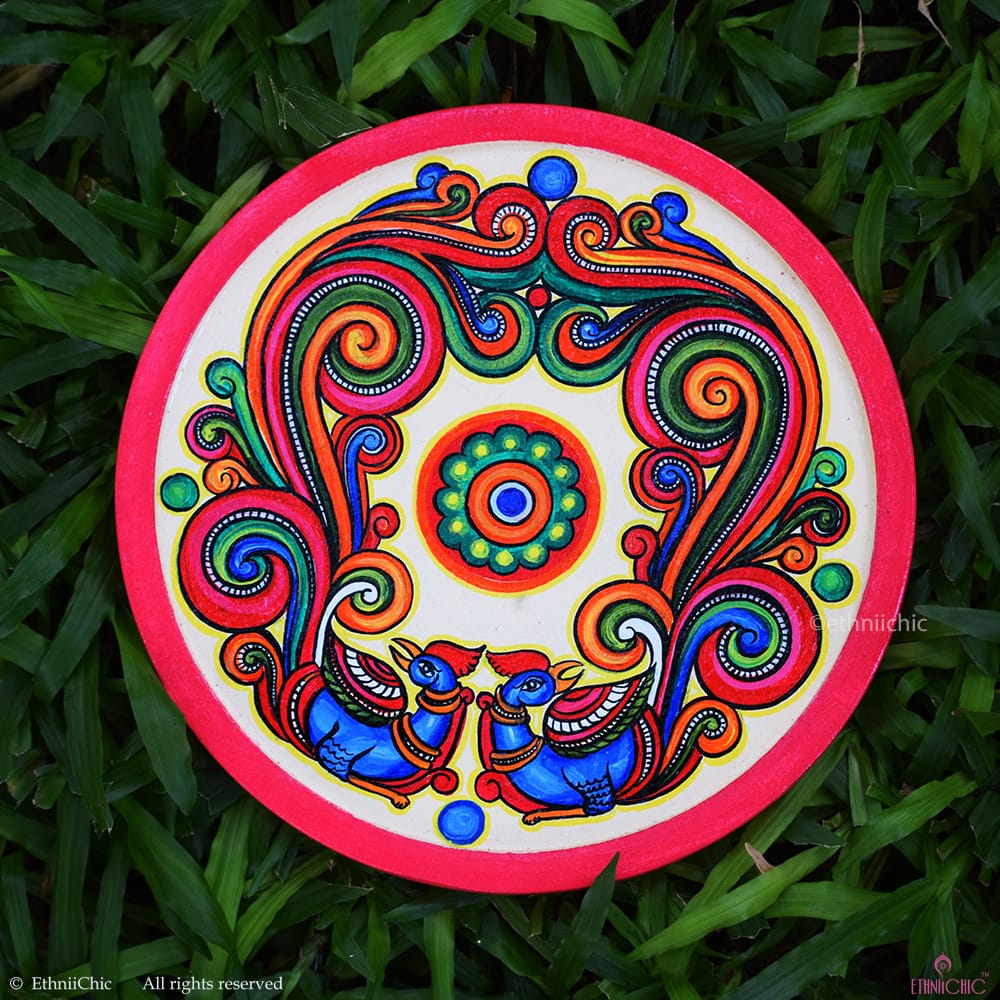Peacock Handpainted Wooden Wall Plate - 10" image 0