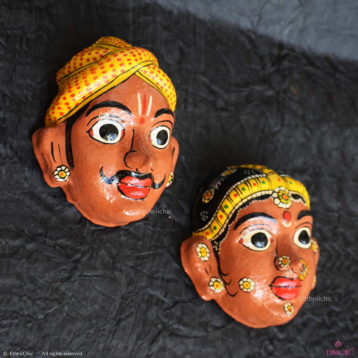 Handmade Brown Cheriyal Mask - Wall Decor image 1