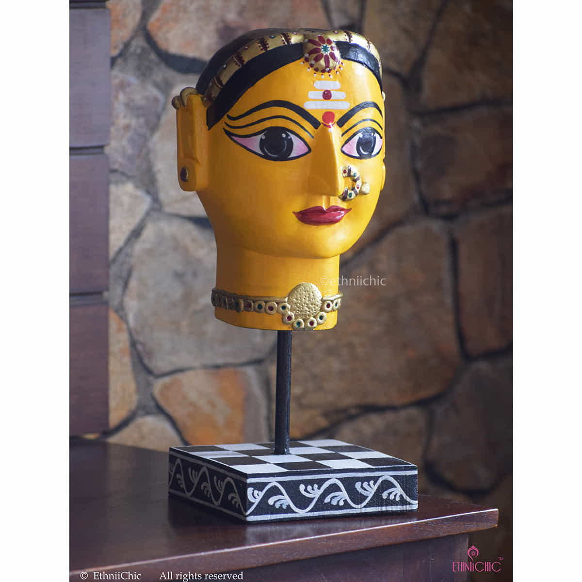 Wooden Hand painted Gauri Head - 13" image 2