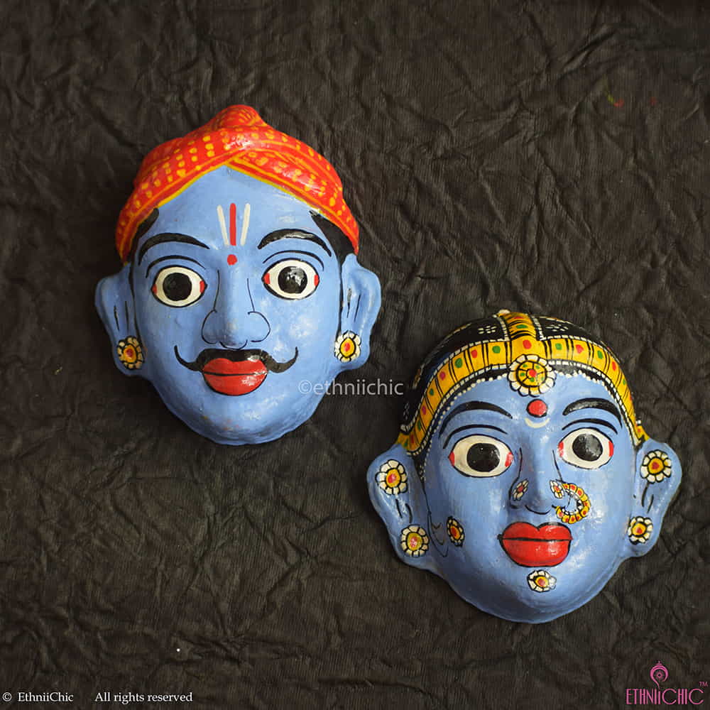 Handmade Blue Cheriyal Mask - Wall Decor image 0