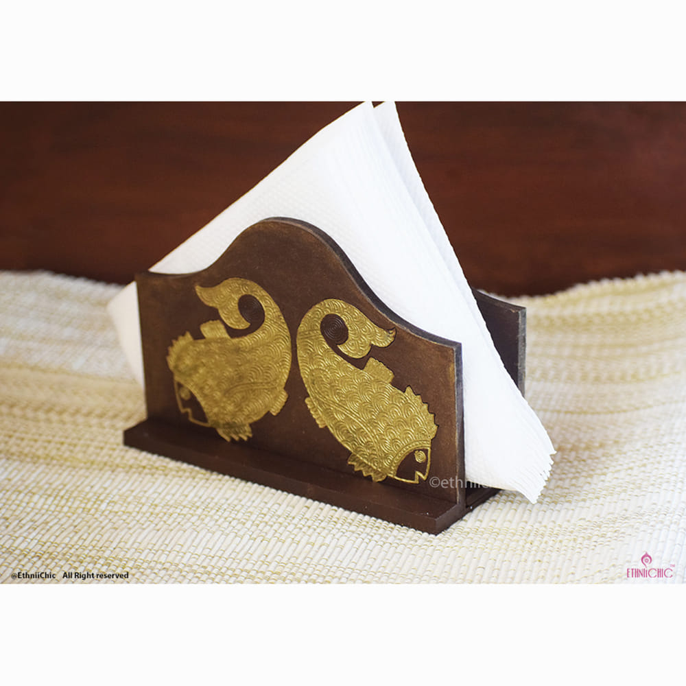 Hand painted Engraved Madhubani Fish Tissue Holder image 0