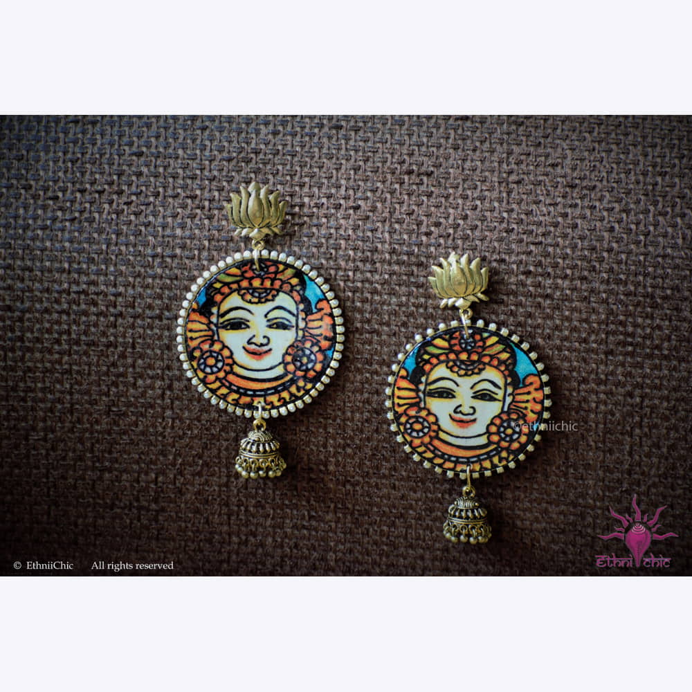 Hand painted Ear rings - Mural face 7 image 0