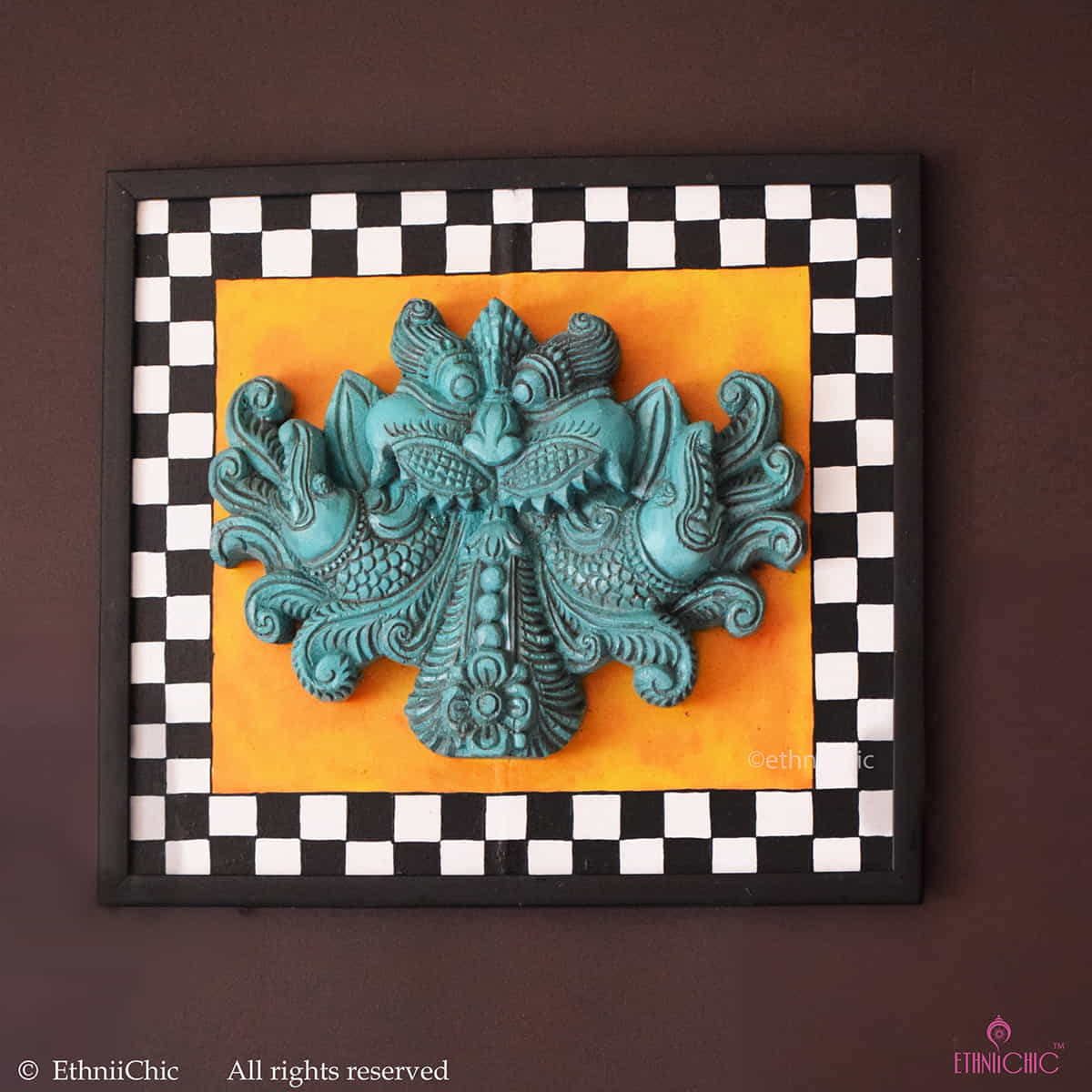 Handcarved Keerthimukha in Frame image 1