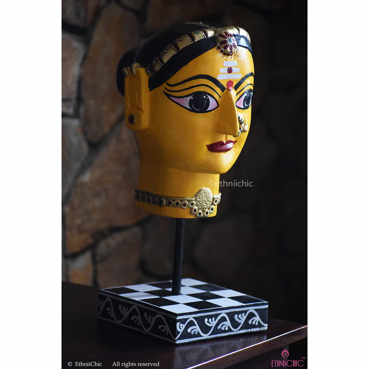 Wooden Hand painted Gauri Head - 13" image 3