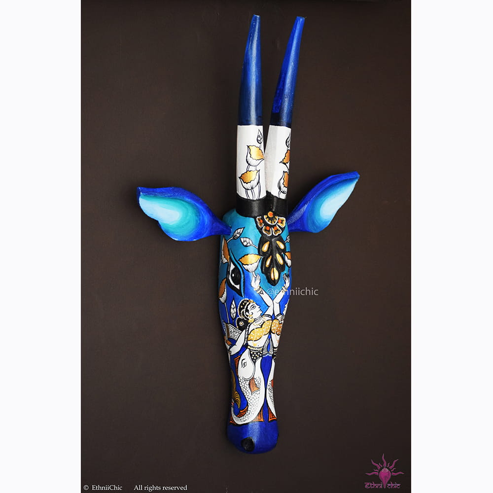 Hand painted 18" Narrow Cow Head - Apsara Blue image 0