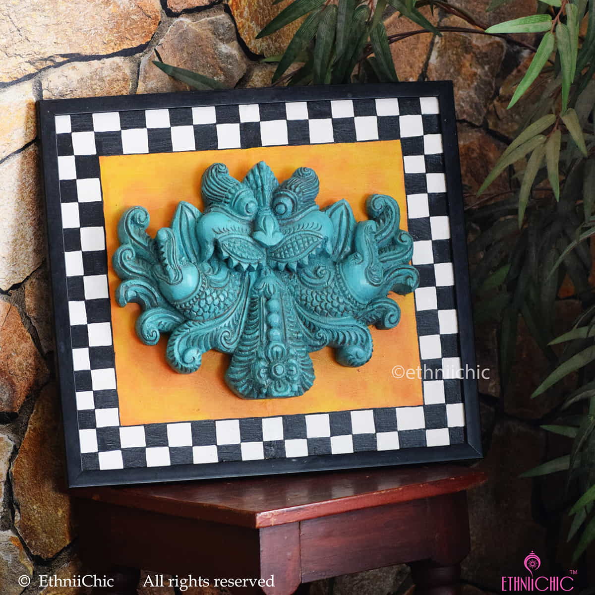 Handcarved Keerthimukha in Frame image 0