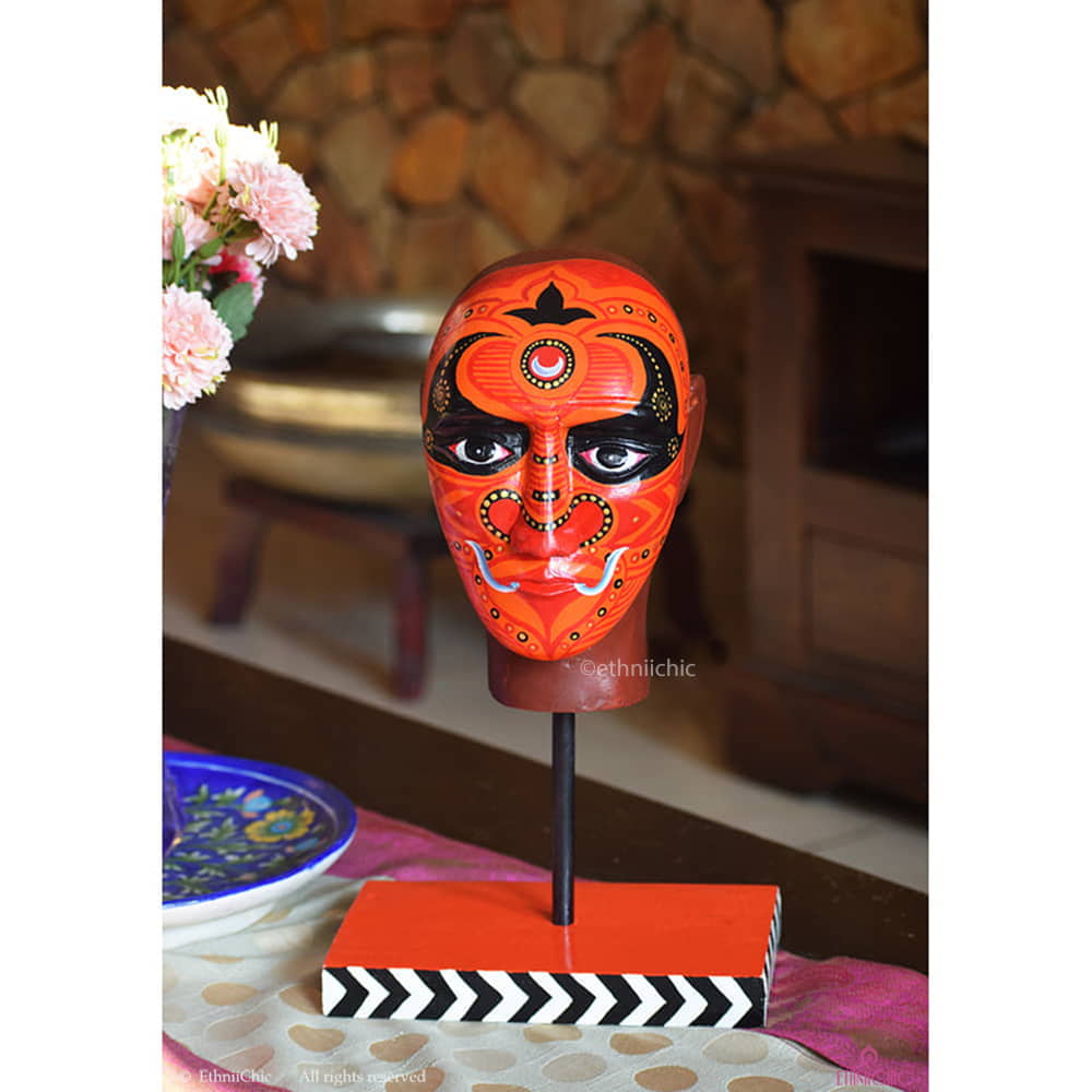 Hand painted Vermillion Theyyam Head Accent image 2