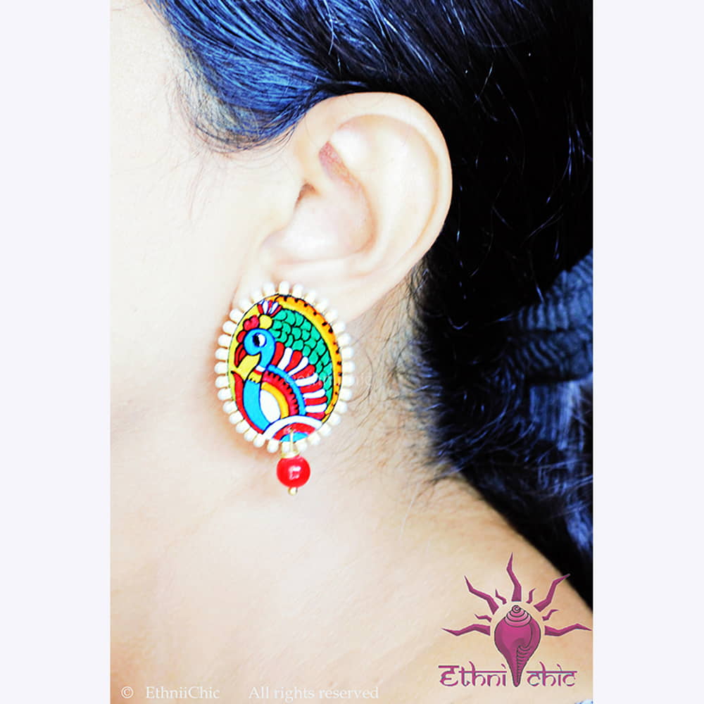 Hand painted studs - Tholu peacock image 1