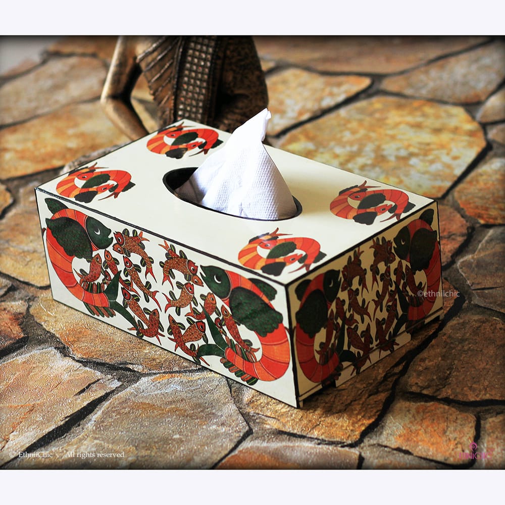 Family Tissue Box – Gond Fish image 0