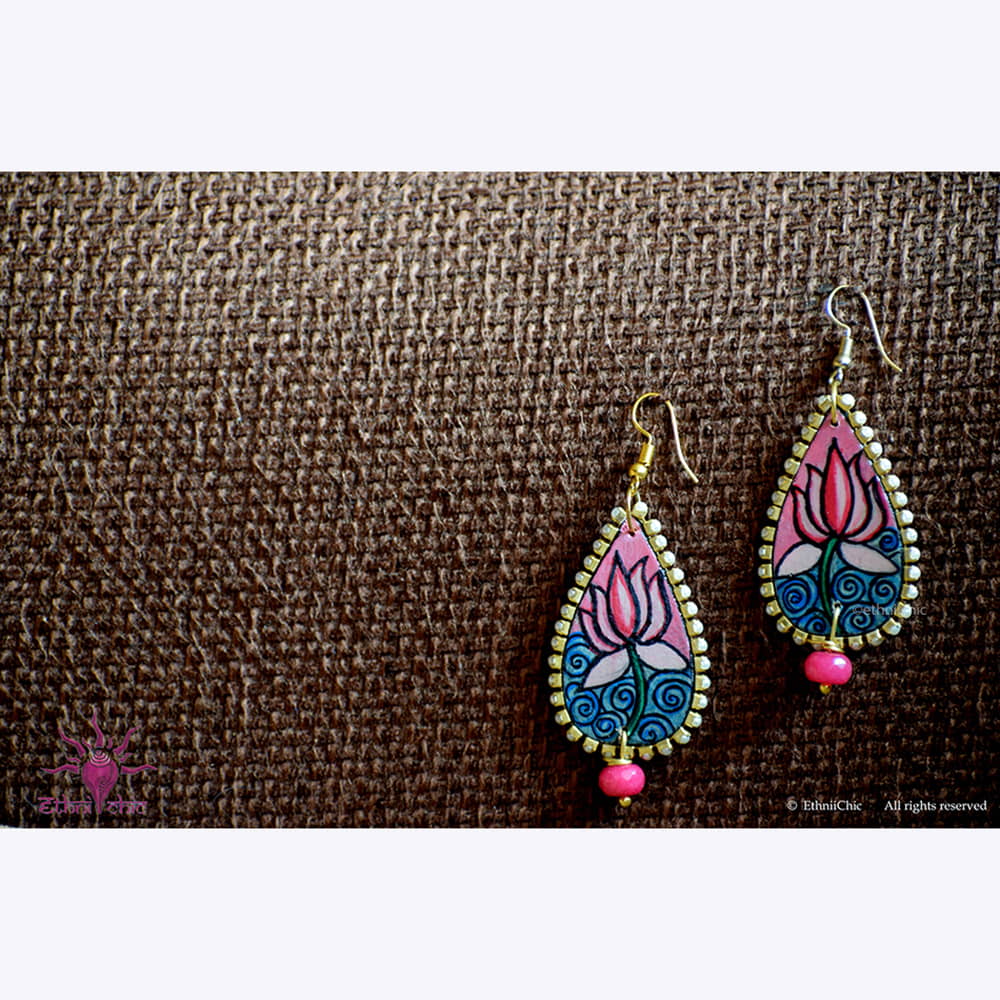 Hand painted Earrings- Lotus Motif 4 image 0