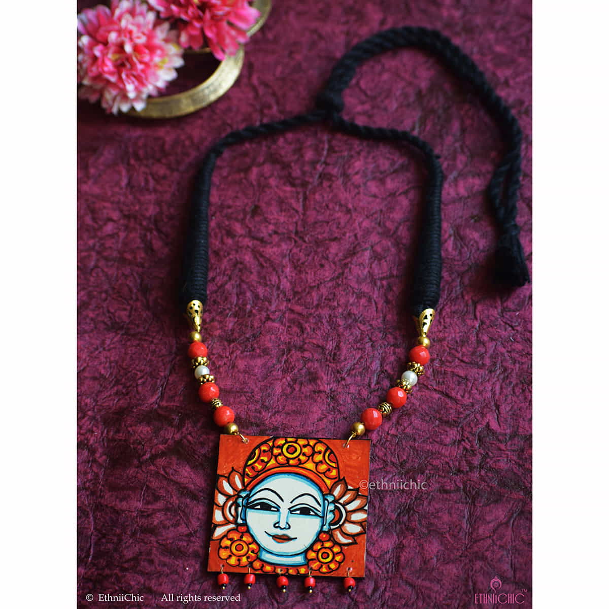Hand Painted Kerala Mural Necklace 37 image 0