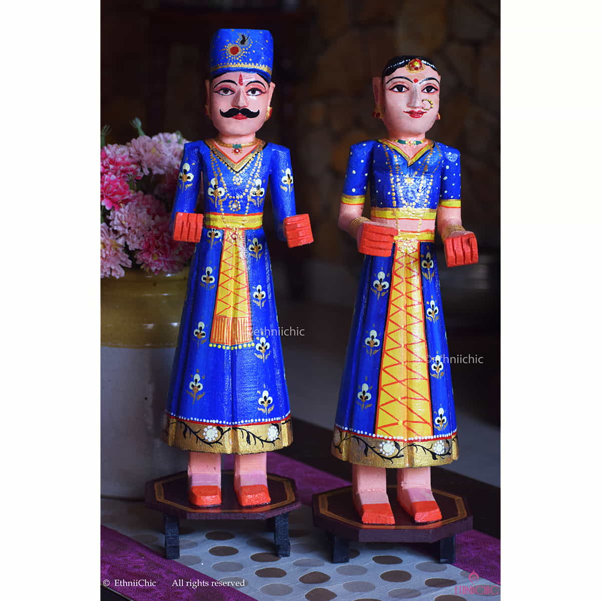 Wooden Gangaur Dolls 18" - Blue image 0