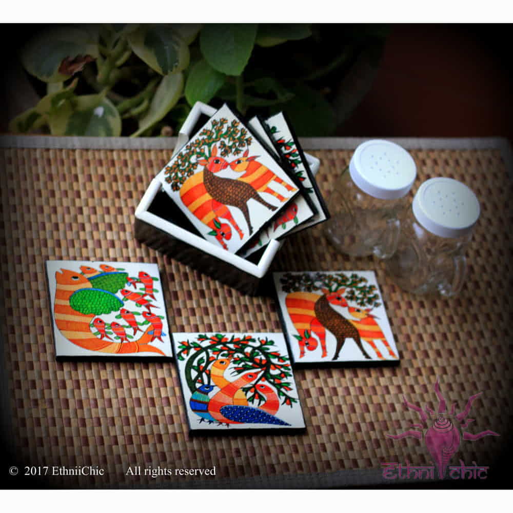 Wooden Tea Coasters - Gond Art image 0