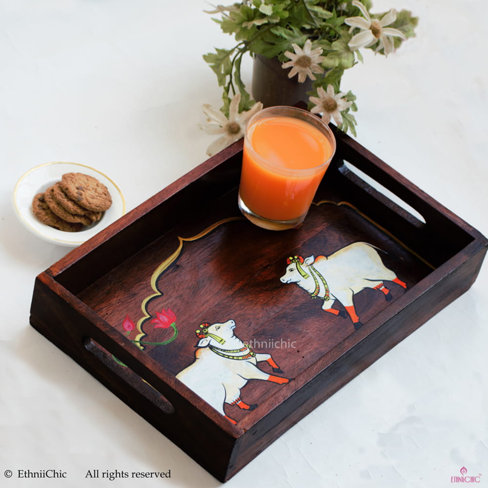 Hand Painted Cow Solid Wood Serving Tray image 2