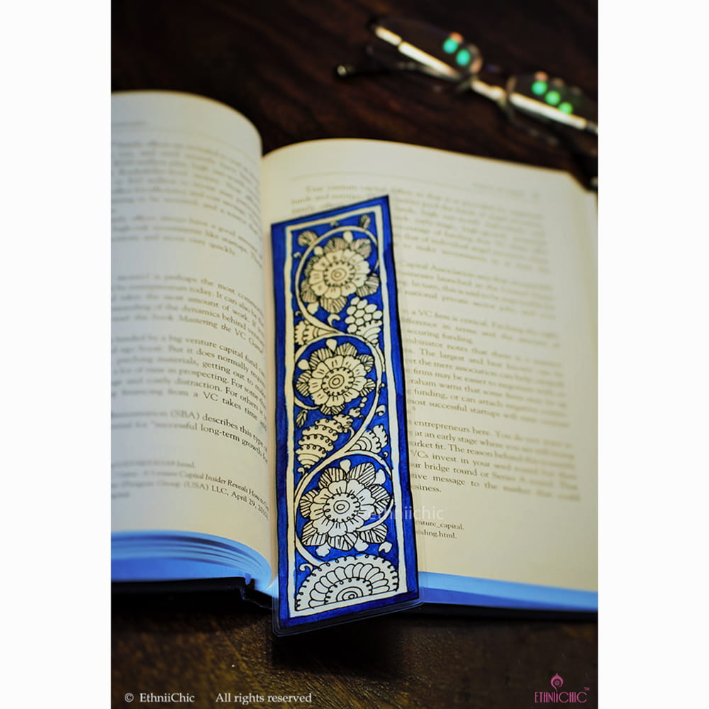 Hand painted Tholu Bommalatha Blue Floral Book mark image 0
