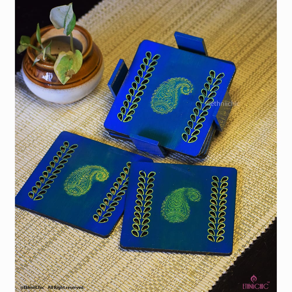 Hand Painted Jaali Coaster Set - Blue image 0