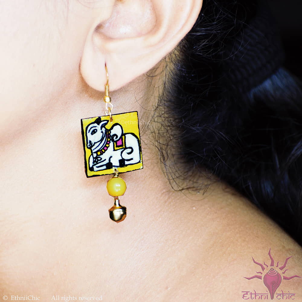 Hand painted Earrings- Nandi Yellow image 1