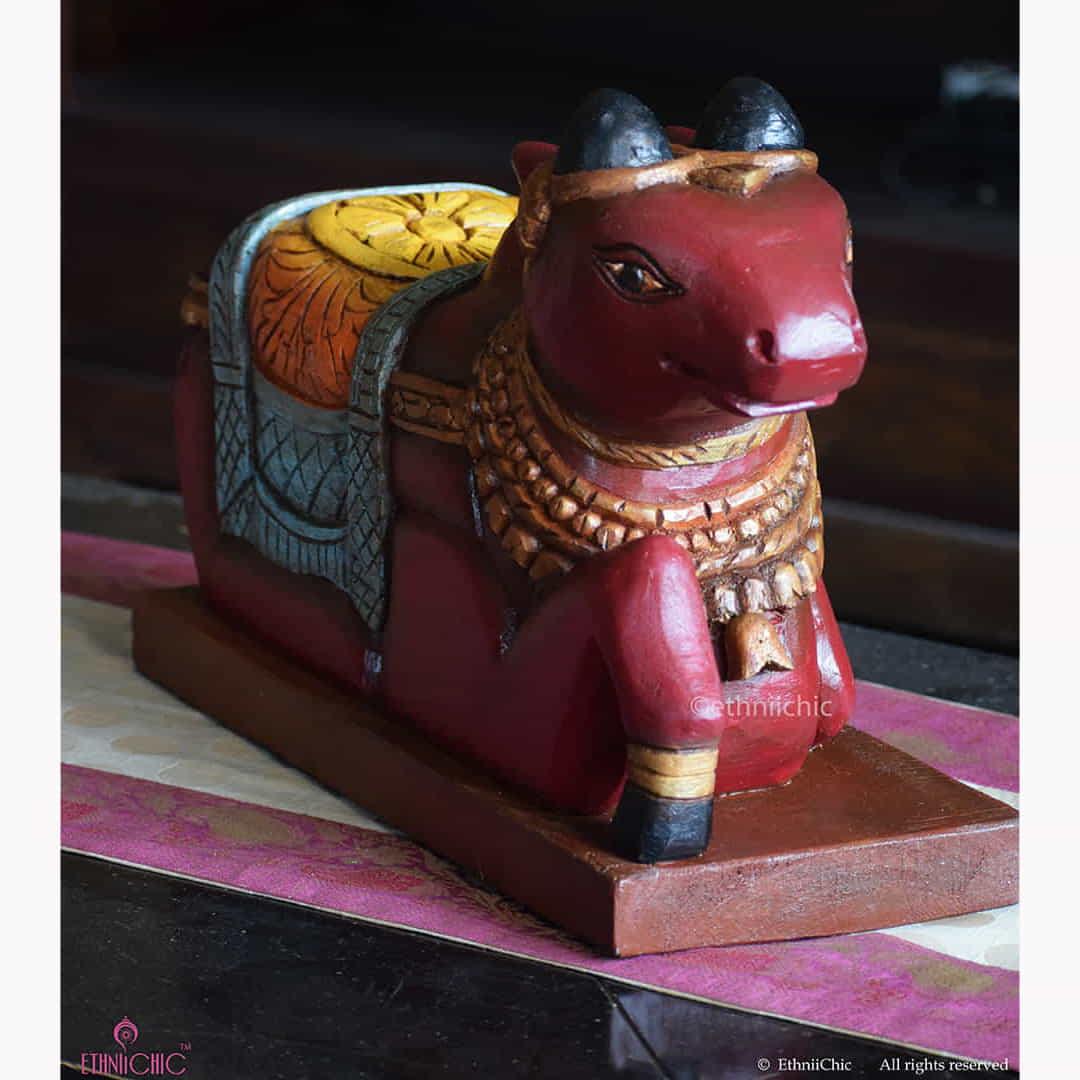 Wooden Hand painted Maroon Nandi - 17 " image 0