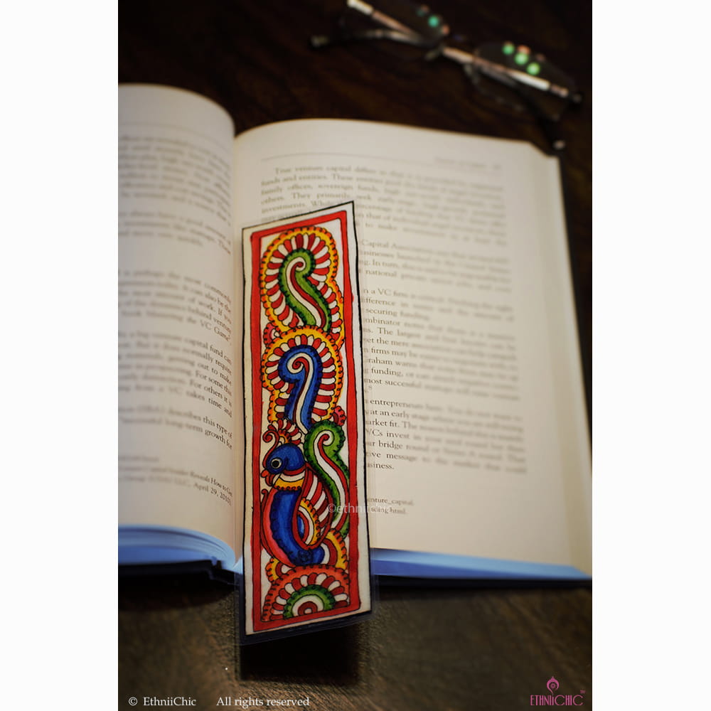 Hand painted Tholu Bommalatha Blue Peacock Book mark image 0