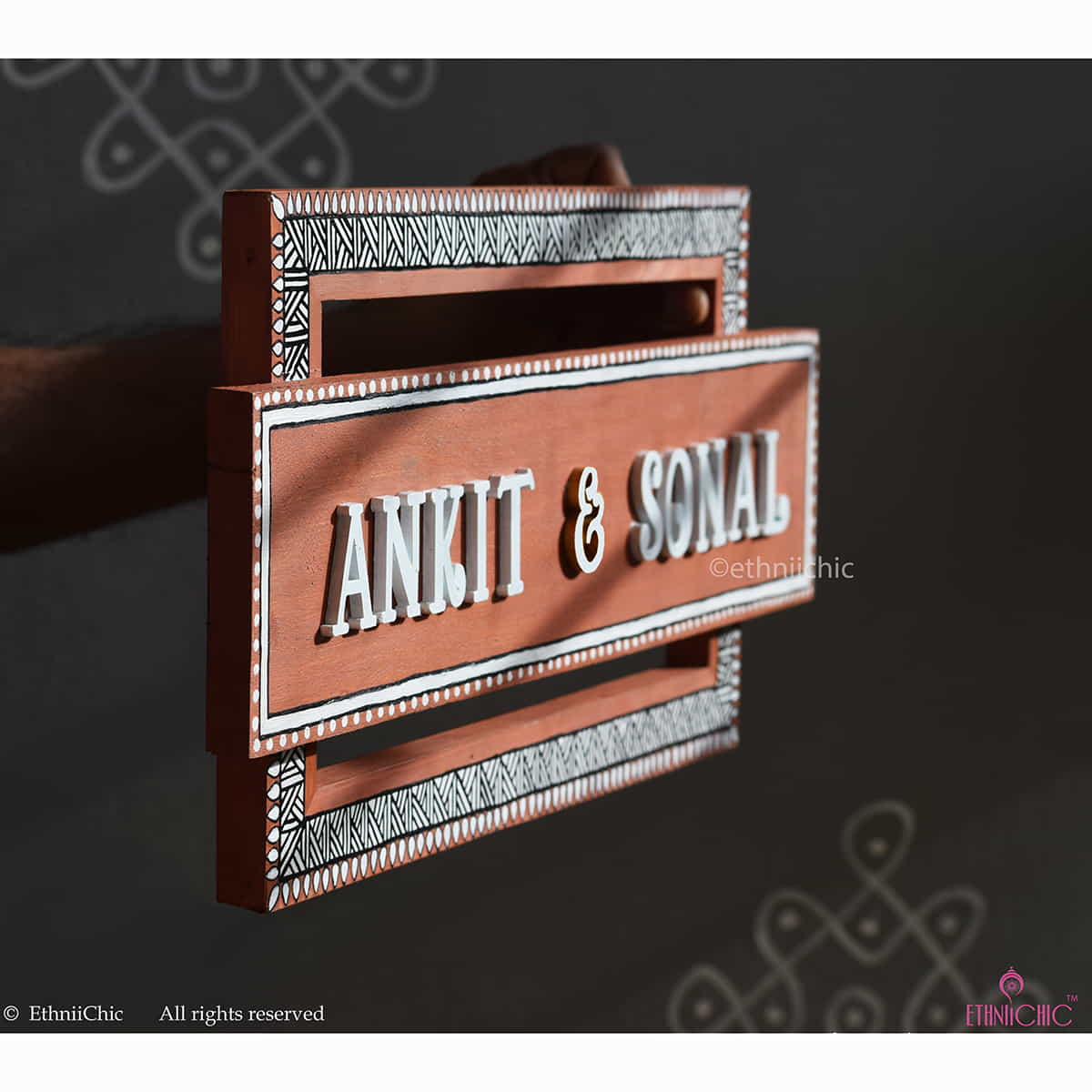Handpainted Wooden Name board - Madhubani image 2