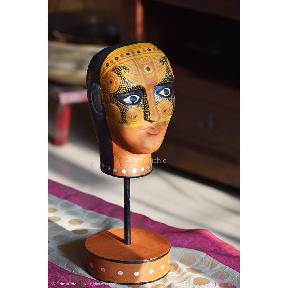 Hand painted Ochre Theyyam Head Accent image 0