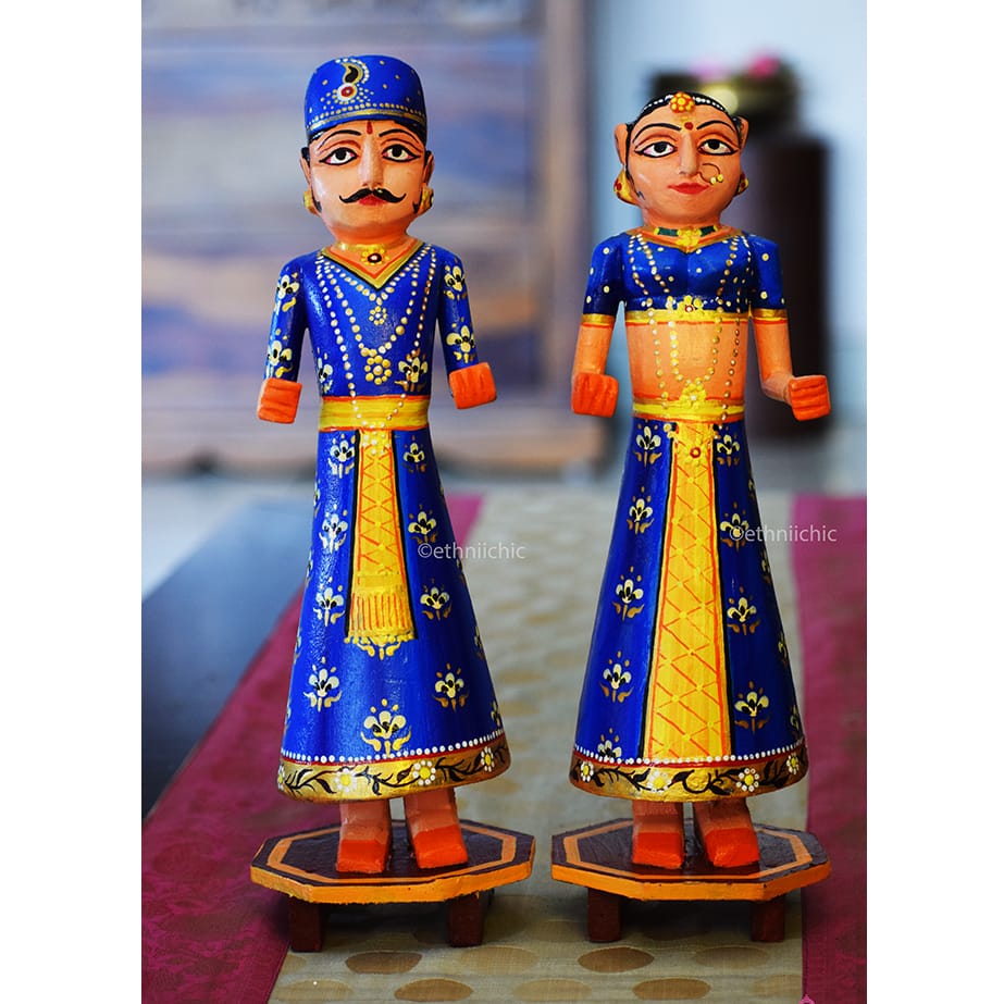 Wooden Gangaur Dolls 12" - Blue image 1
