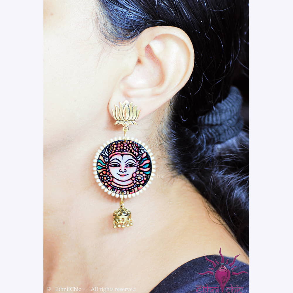 Hand painted Ear rings - Mural face 10 image 0