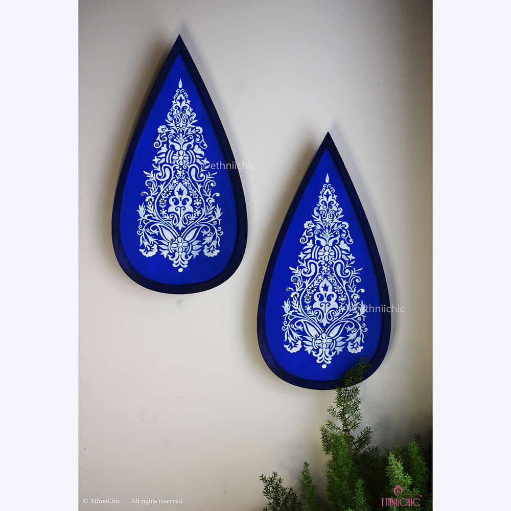 Mughal Art Deco Wooden Wall Plate 15" - Set of 2 image 0