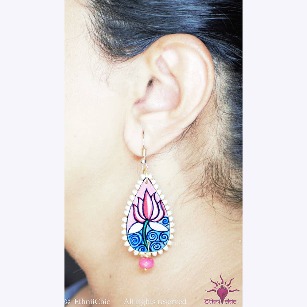 Hand painted Earrings- Lotus Motif 4 image 1