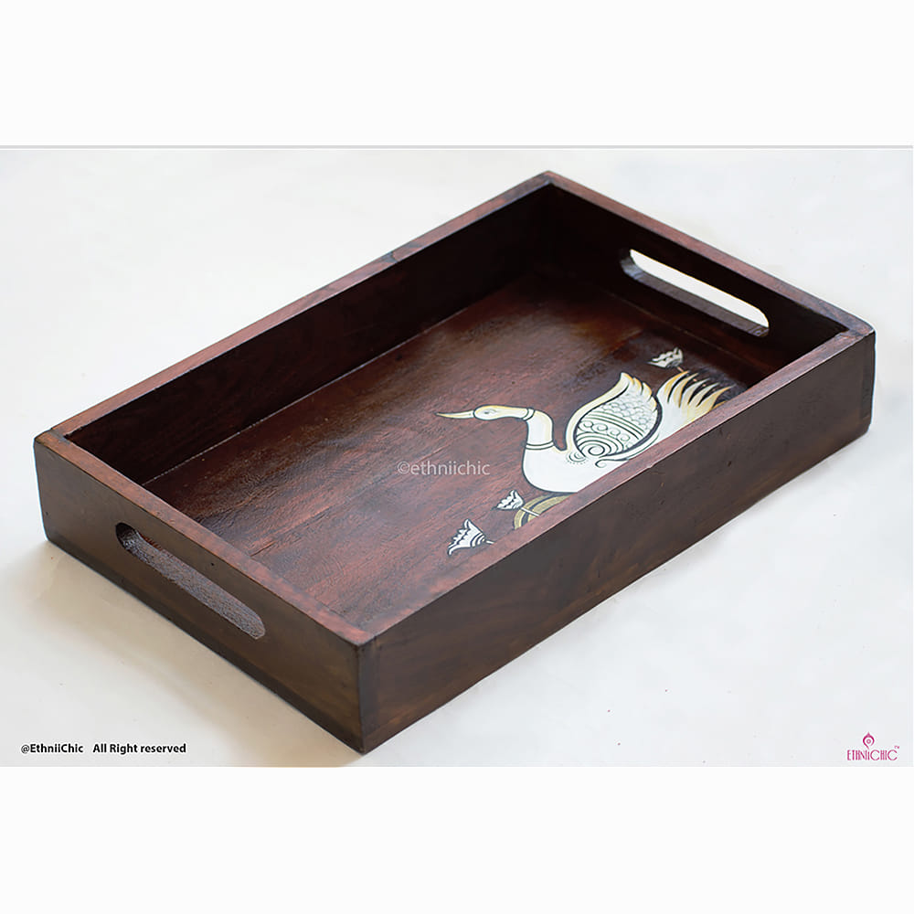 Hand Painted Swan Solid Wood Serving Tray image 4