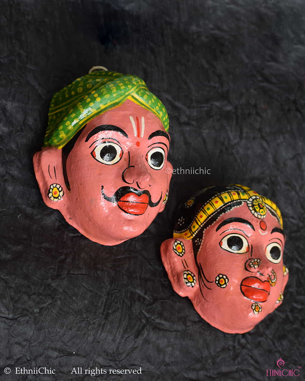 Handmade Peach Cheriyal Mask - Wall Decor image 1