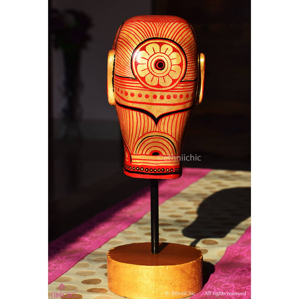 Hand painted Golden Theyyam Head Accent - 13" image 3