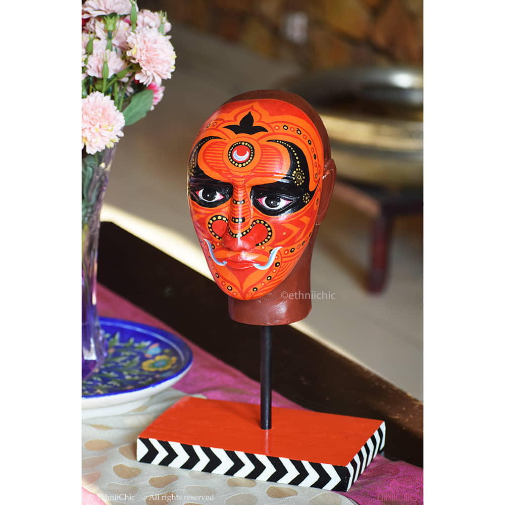 Hand painted Vermillion Theyyam Head Accent image 0
