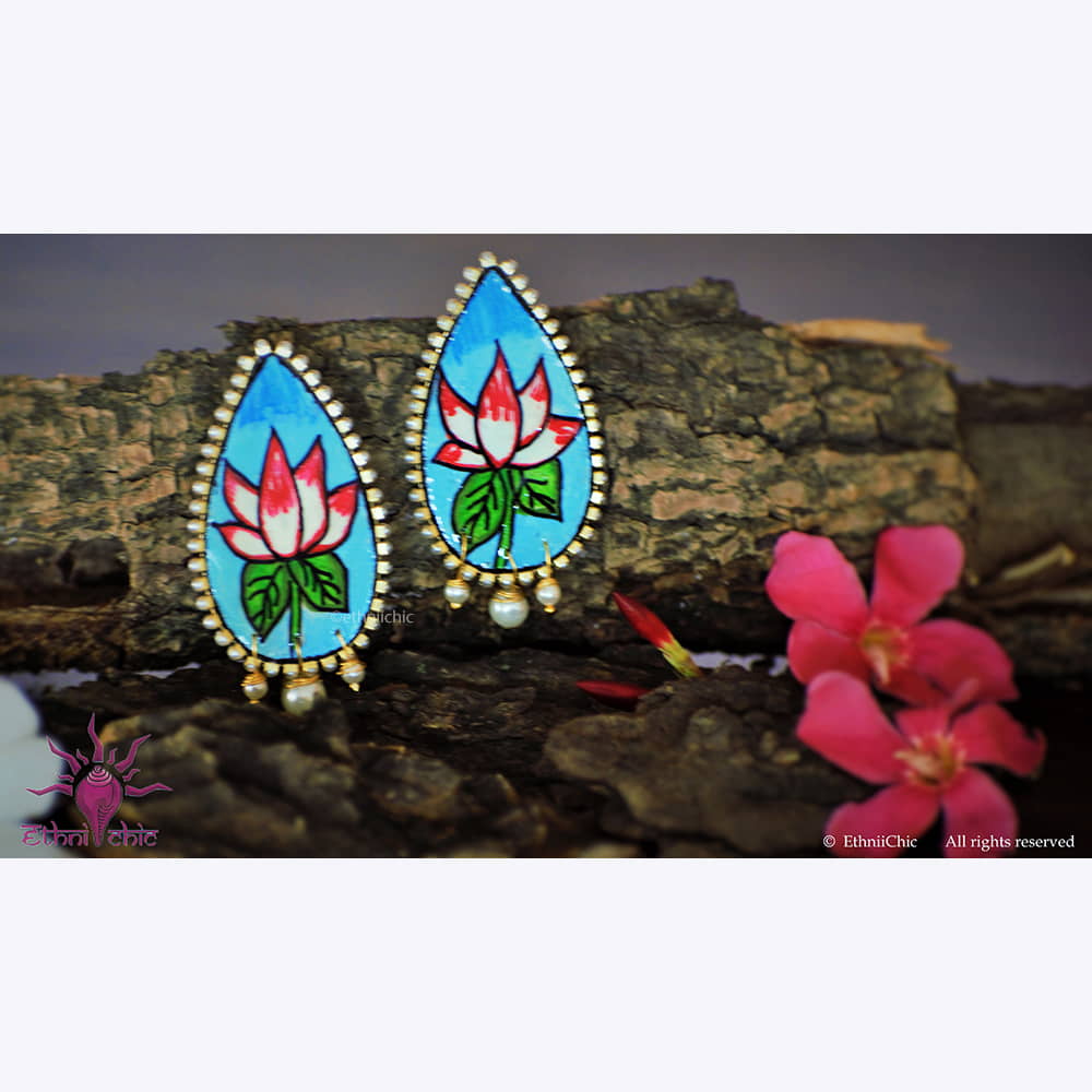 Hand painted Studs- Mural Lotus Motif image 0