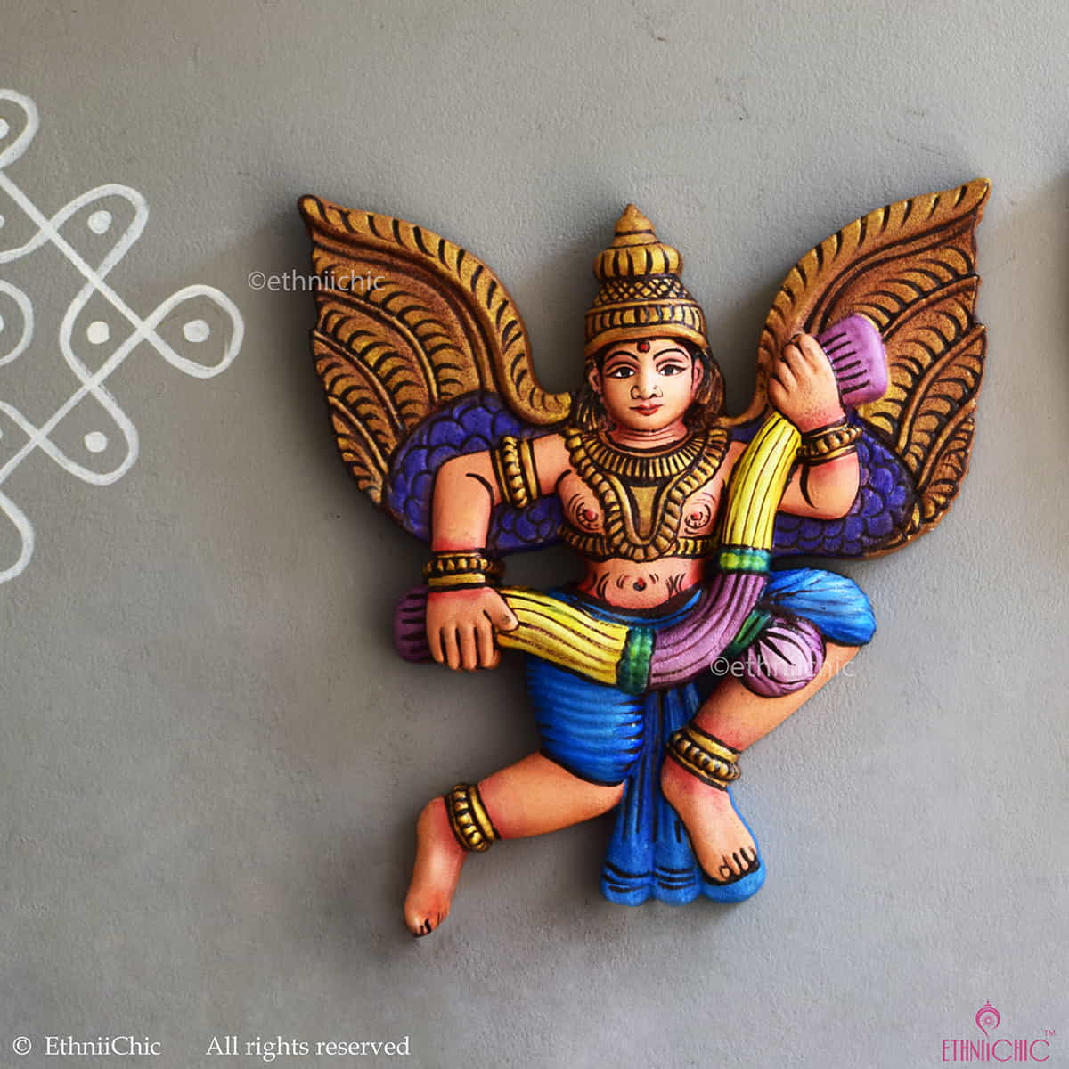 Wooden Handcarved Hand Painted Gandharva with Garland image 0