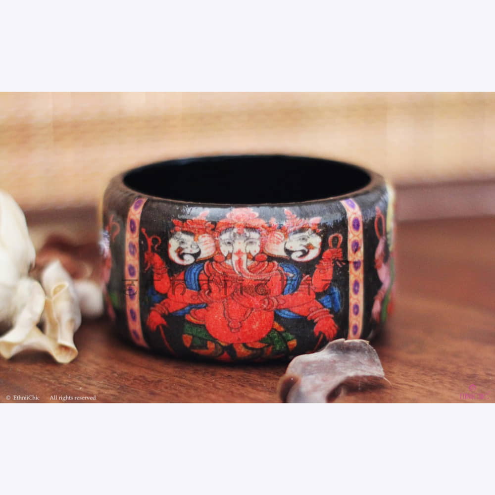 Pattachitra Ganesha  Hand crafted Wooden Bangle image 1