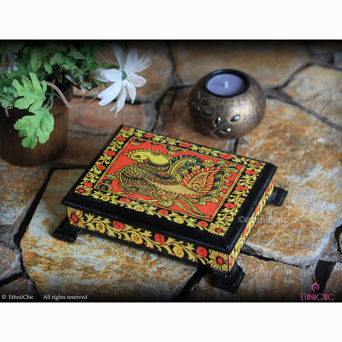 Multipurpose Box 2 slots - Kalamkari Peacock image 0