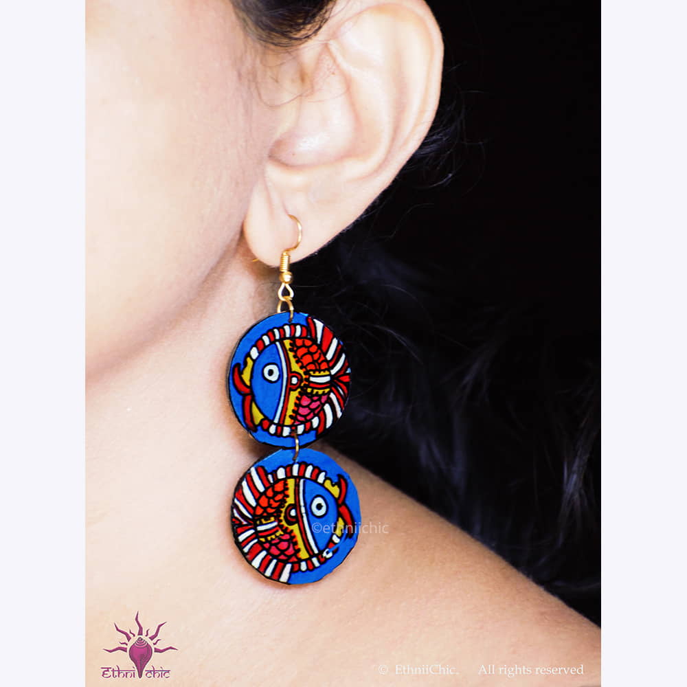 Hand painted Earrings- Tholu Fish Motif image 1
