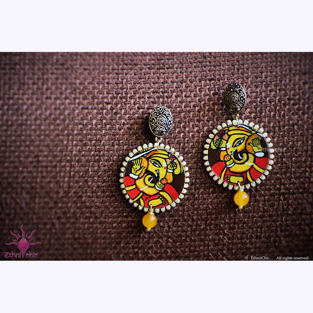 Hand painted Earrings - Ganesha 1 image 0