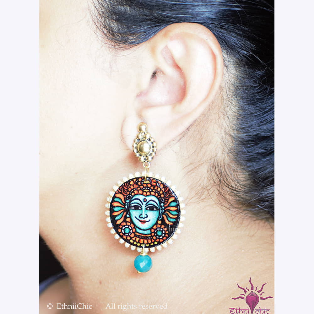 Hand painted Ear rings - Mural face 5A image 1