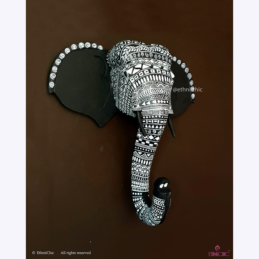 Hand Painted Aztec Black Elephant Head image 1