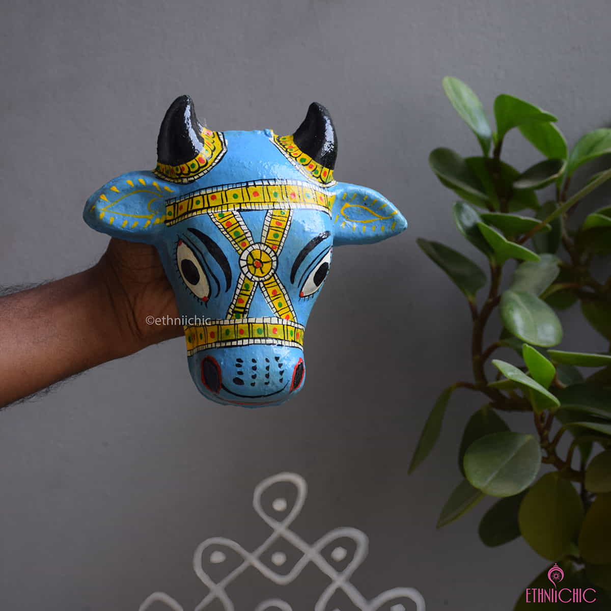 Cow Cheriyal Mask - 7" image 2