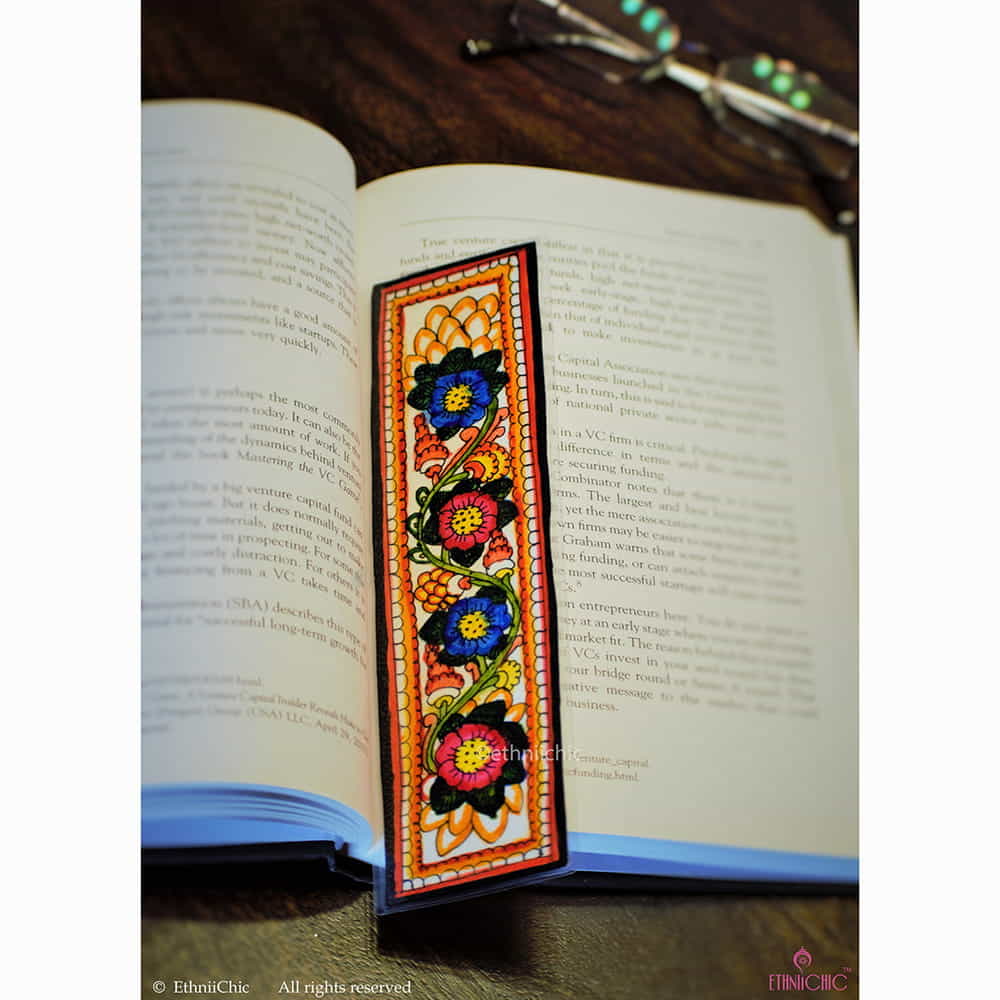 Hand painted Tholu Bommalatha Multicolor Floral Book mark 1 image 0