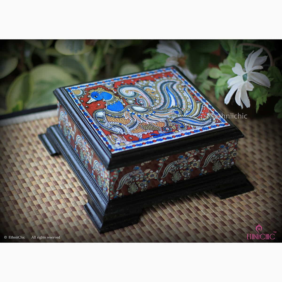 Multipurpose Box Square - Kalamkari Peacock image 0