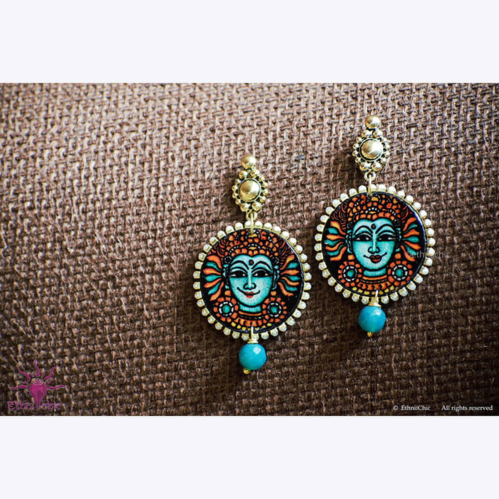 Hand painted Ear rings - Mural face 5A image 0